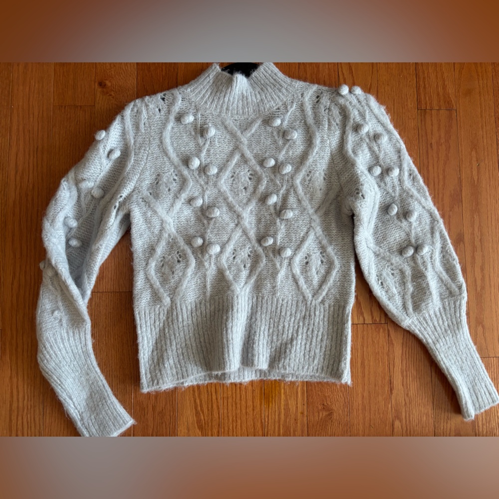 Aqua Light Gray Textured Turtleneck Sweater